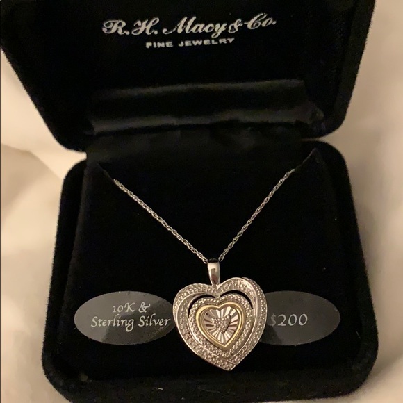 10K and Sterling Silver Heart Necklace - Picture 1 of 4